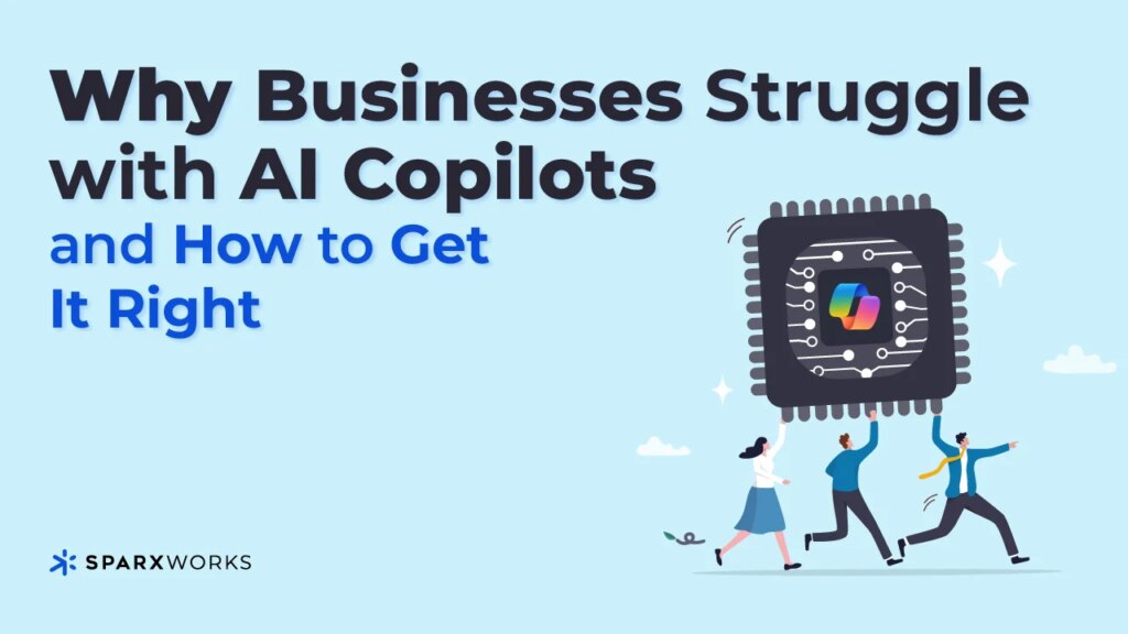 People carrying a microchip, symbolizing businesses overcoming AI copilot challenges collaboratively.