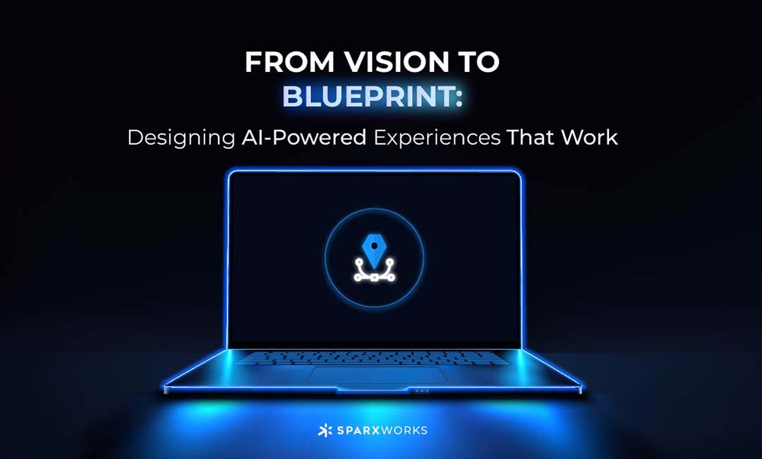 A portable neon computer with a bezier illustration and a desk in a dark room with blue lighting. Technological background with a laptop.