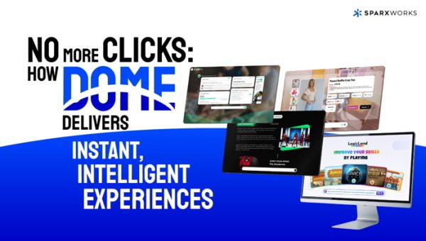 Promotional graphic showcasing various smart interfaces, emphasizing how DOME delivers instant, intelligent user experiences without traditional clicks.