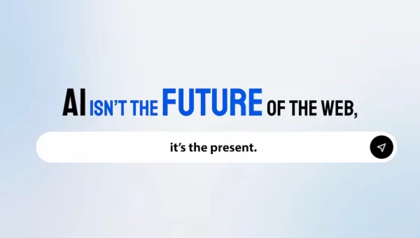 "AI isn’t the future of the web—it’s the present" appears in bold modern typography.